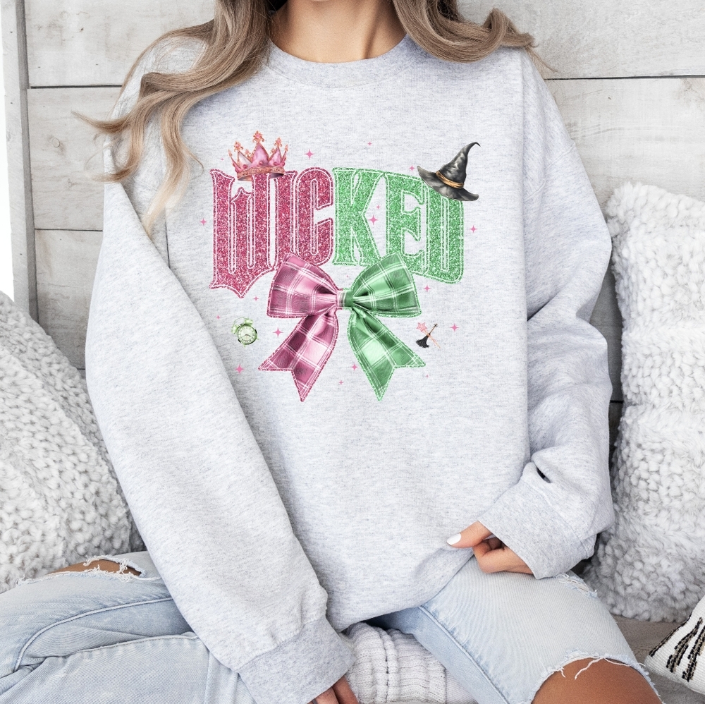 Wicked The Musical Bow Cozy Crewneck Sweatshirt NEW